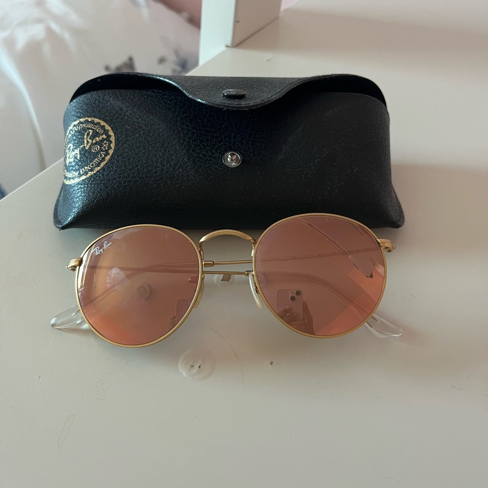 Ray-Ban Gold Frame Sunglasses with Rose Lenses